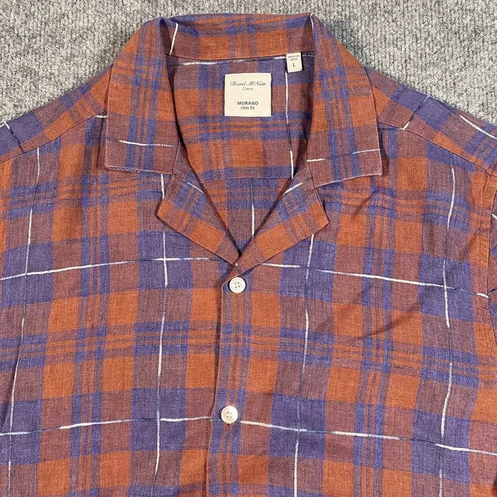 Baird McNutt Murano Slim Fit Mens Large Button Shirt Linen Blend Short Sleeve